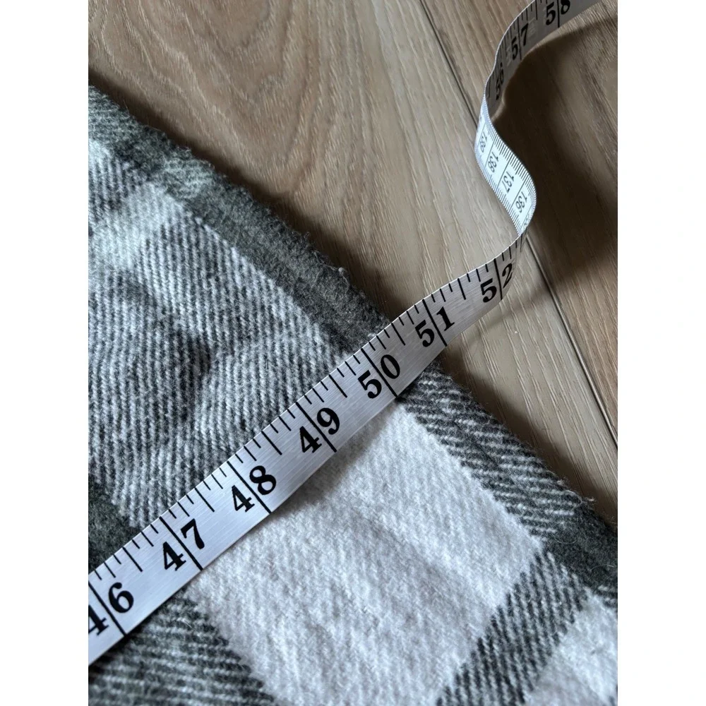 TEXTEIS PENEDO Oversized Throw Blanket Green Ivory Plaid Fringe Portugal 50x60